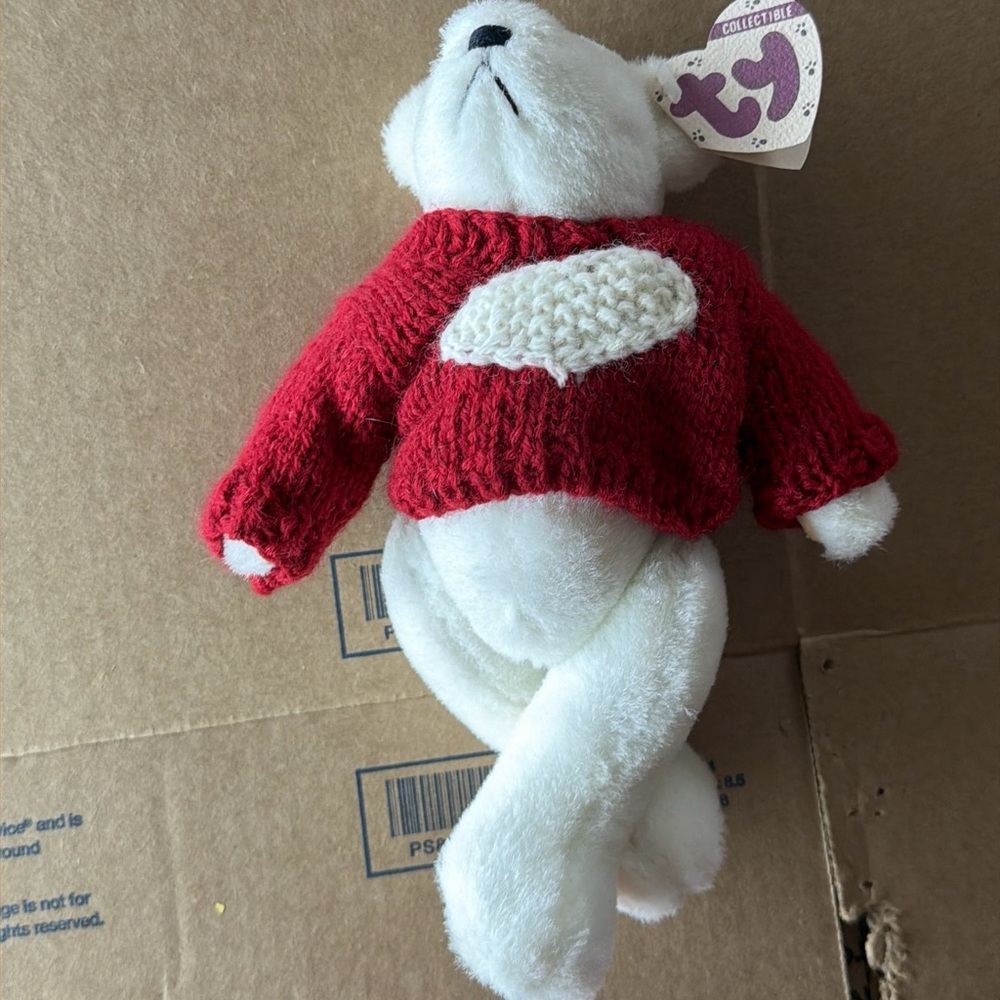 Vintage Ty Beanie Baby White Bear with Red Heart Sweater - Picture 7 of 7